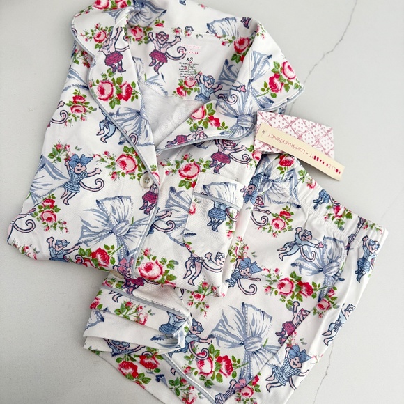 Roller Rabbit LSF Rosa Beaux Pajama 2 Piece Polo Short Sleeve Shorts Set XS NWT - Picture 1 of 6